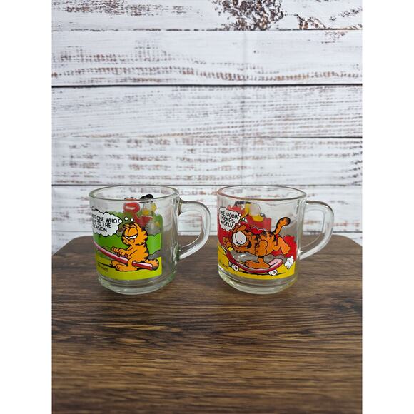 VTG Garfield McDonald's Anchor Hocking Glass Mug Set 2 1978-1980 Odie Cartoon - Picture 1 of 3